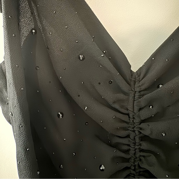 Sandro Praline Ruched Rhinestone dress in black - Picture 3 of 9